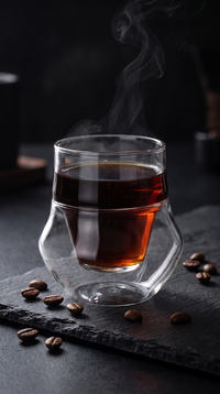 Double-Wall Glass filled with black coffee on a dark counter