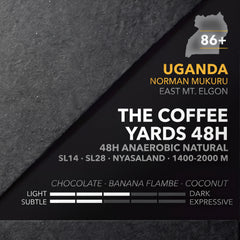 Uganda Coffee Yards 48h - label detail with tasting notes and roast sliders