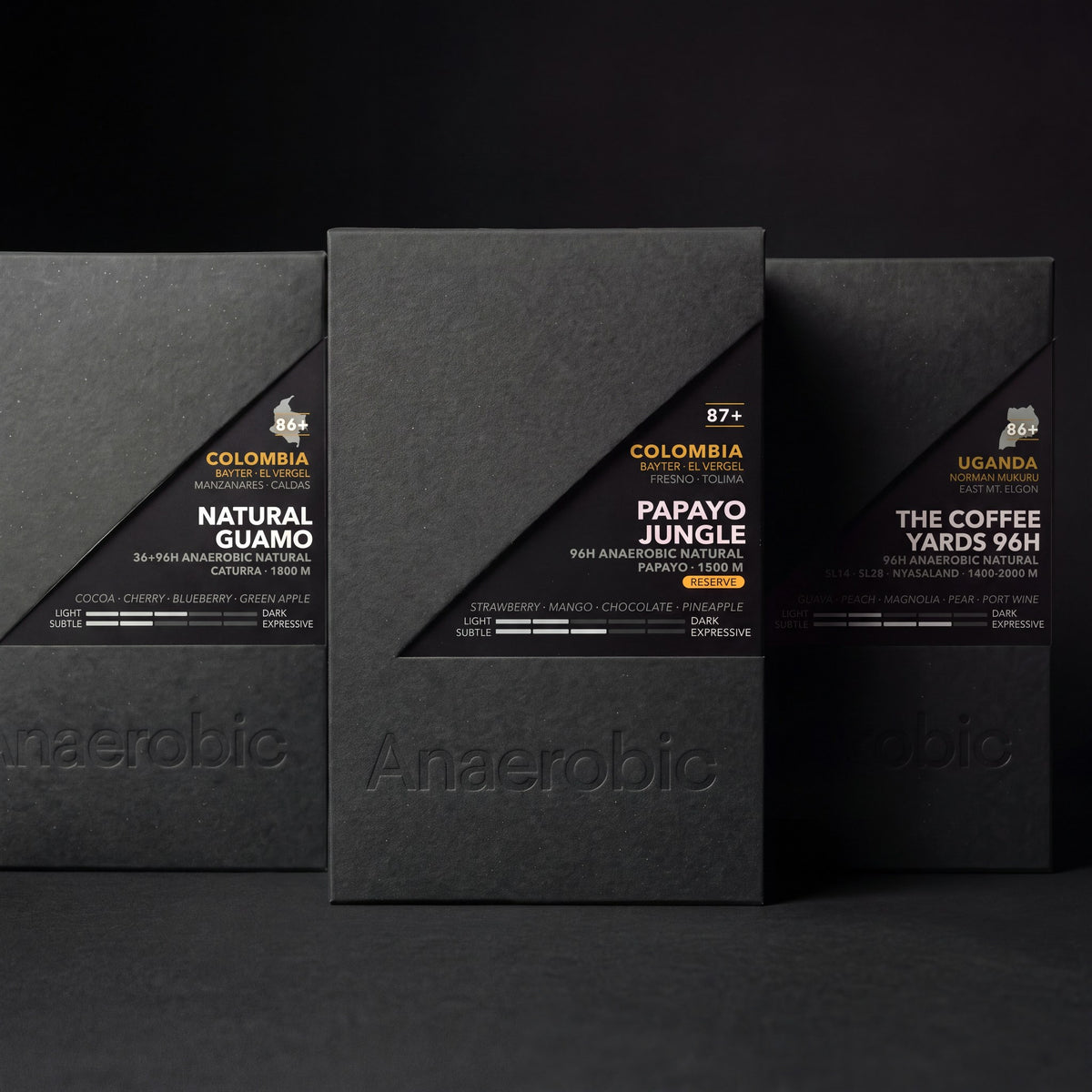 The Cellar discovery set - Colombia Papayo Jungle Reserve, Uganda Coffee Yards 96h and Colombia Natural Guamo, three 10oz boxes